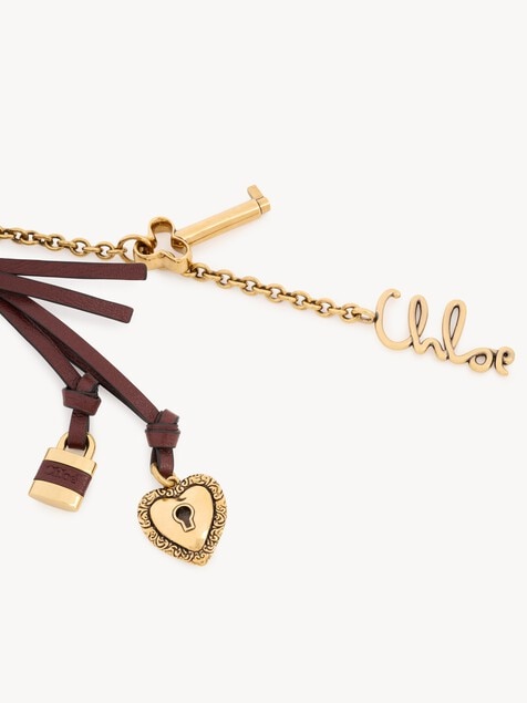 Charm para bolso llavero Chlo&eacute; Symbols Heart & Lock de lat&oacute;n y cuero