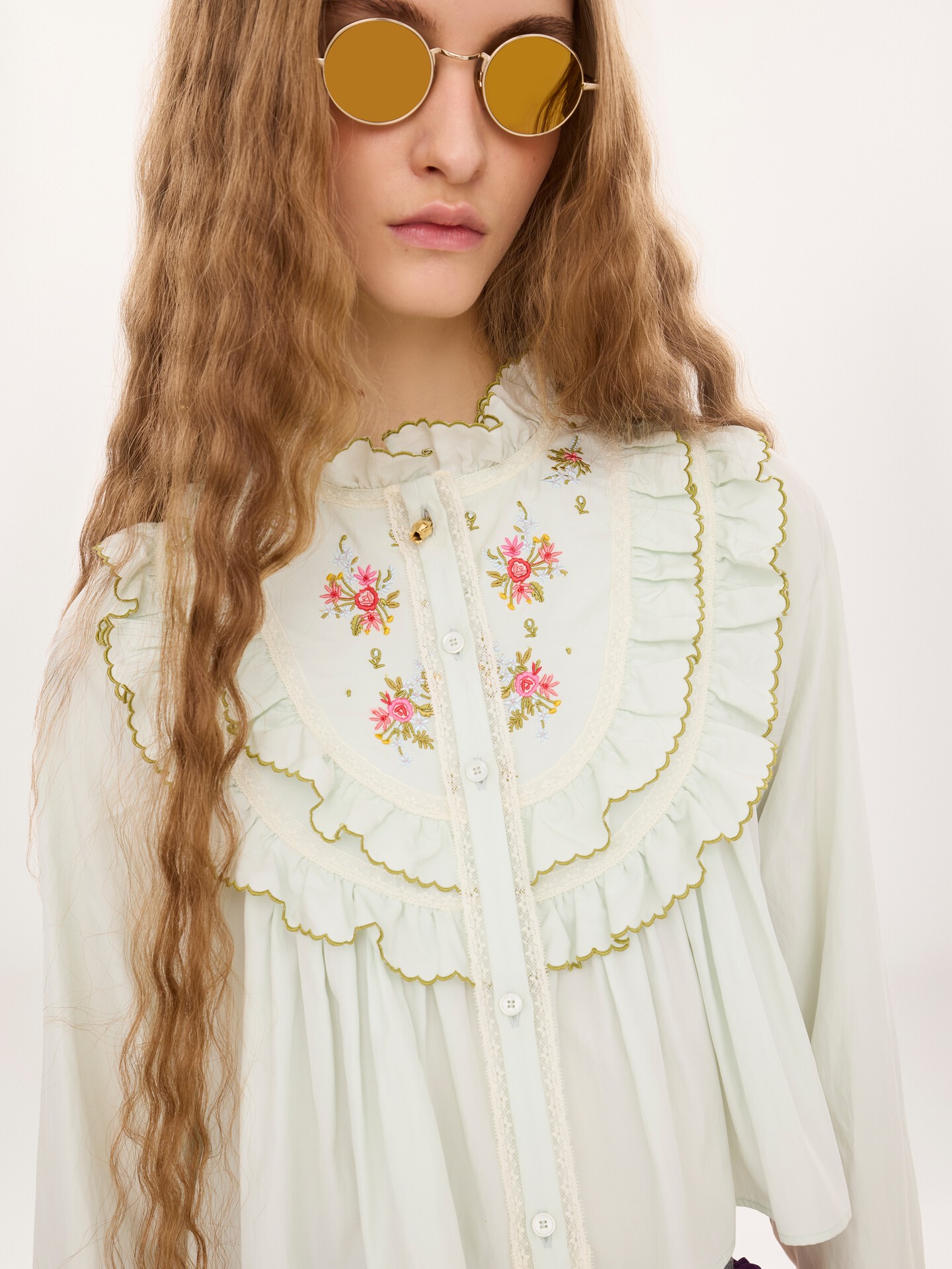 Cropped ruffled blouse in silk & cotton poplin - 5.0