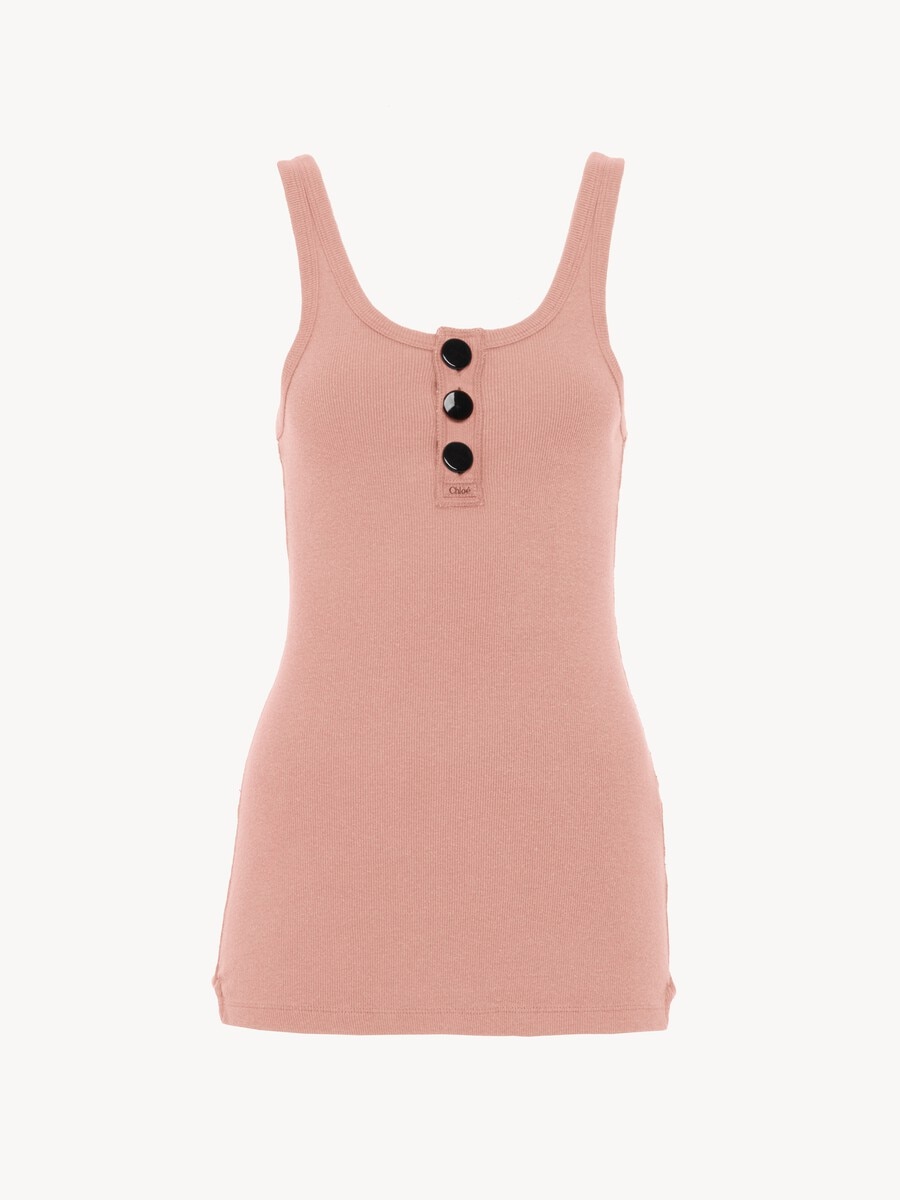 Fitted Henley tank top in cotton jersey - 2
