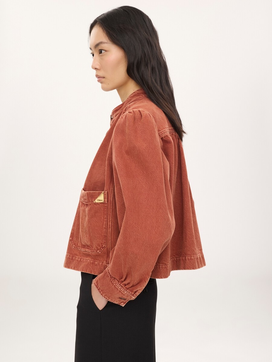 High-neck gathered jacket in denim - 7