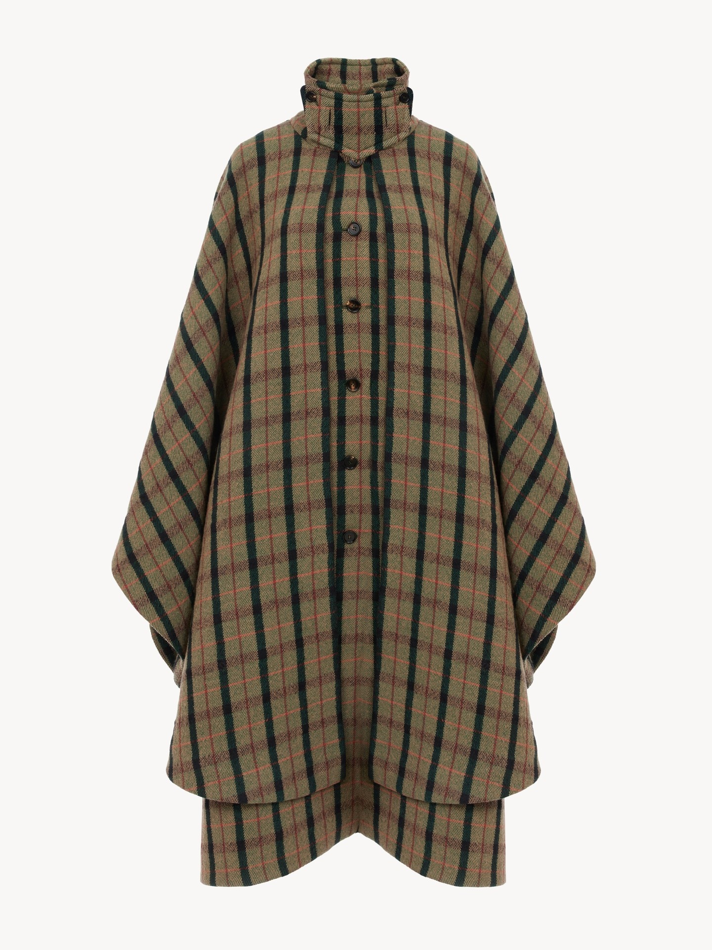 Manteau cape long &agrave; superpositions en laine bross&eacute;e &agrave; carreaux - 2.0