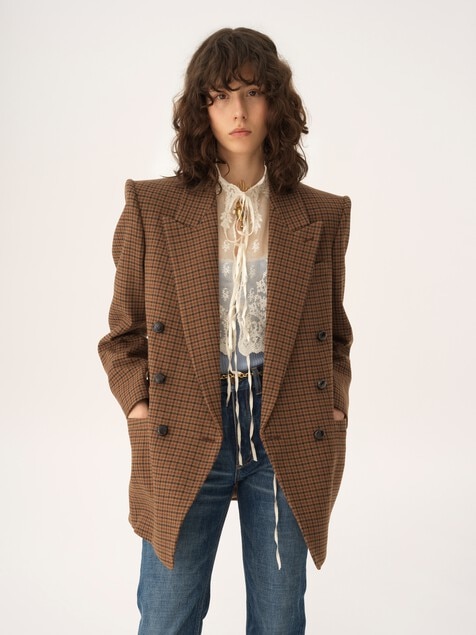 Double-breasted tailored jacket in houndstooth wool
