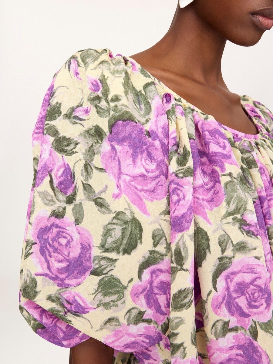 Top cropped con mangas abullonadas de jacquard de seda - 6