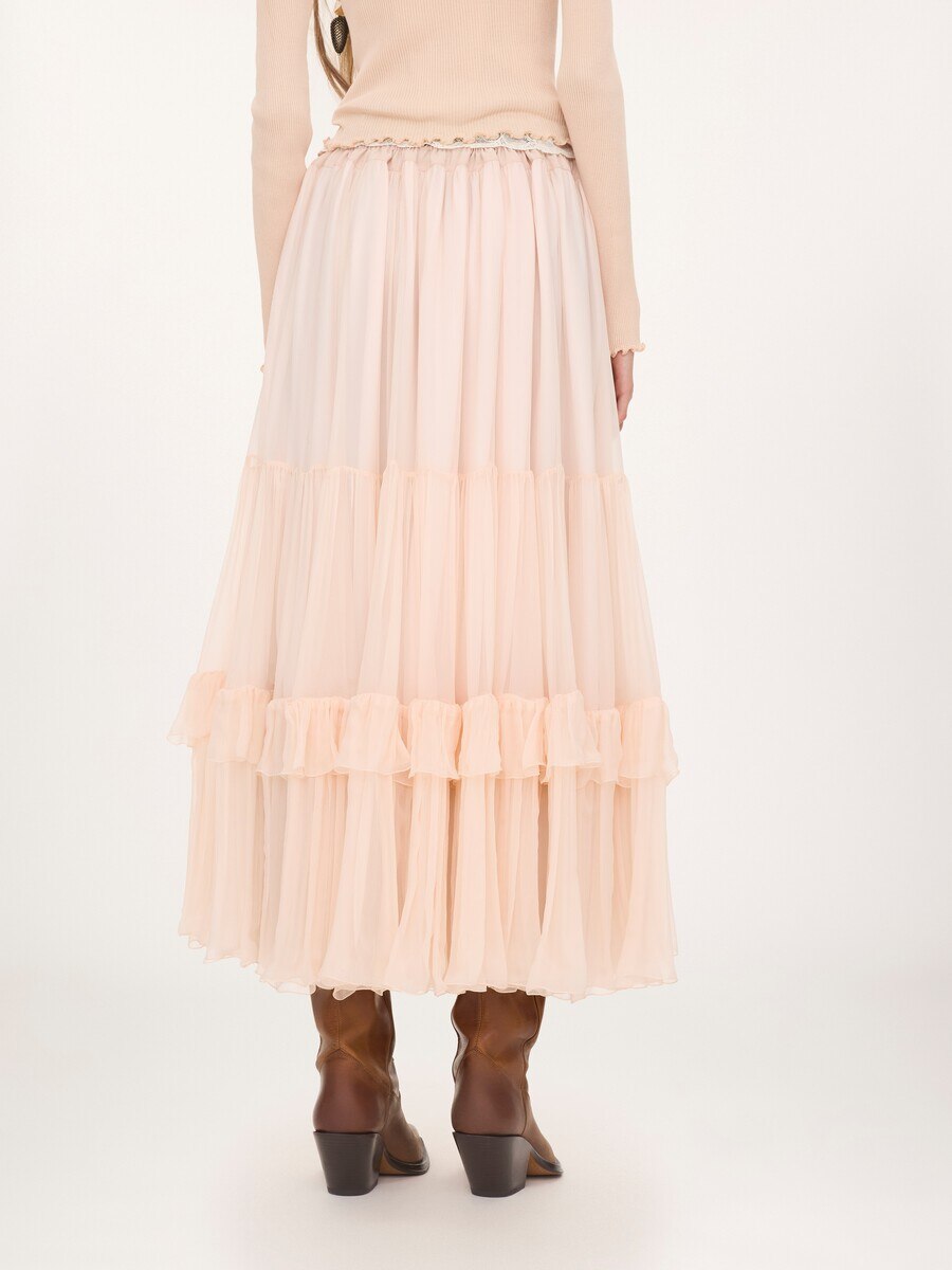 Ruffled long skirt in silk mousseline - 4