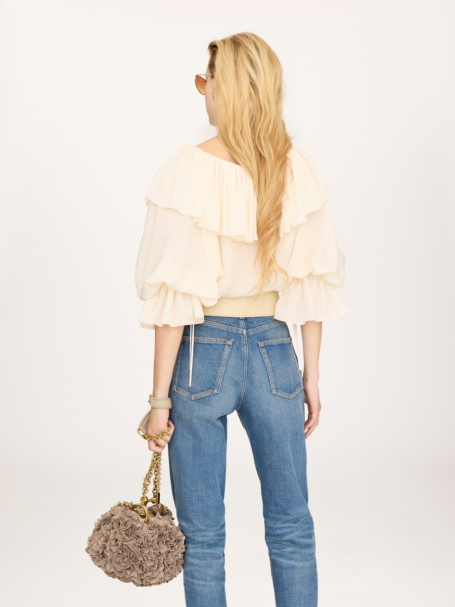 Top fluido con volantes de jacquard de seda - 6