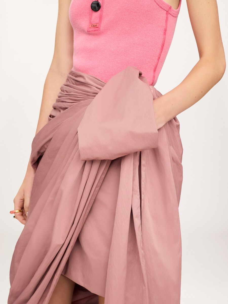 Knee-length wrap skirt in technical satin - 5