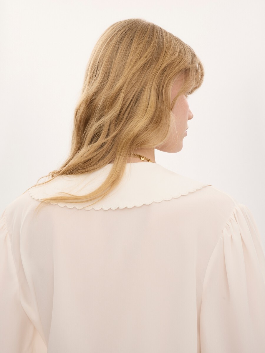 Puff-sleeve blouse in cr&ecirc;pe de chine - 6
