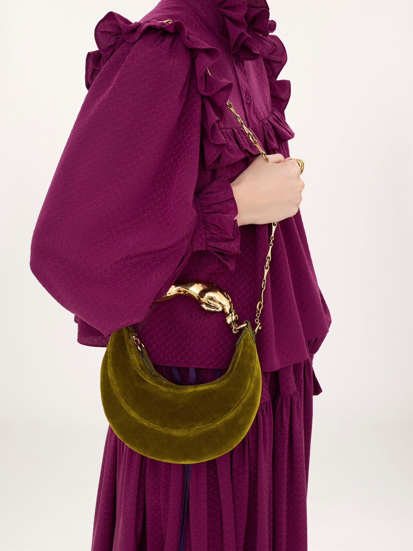 Small Chain Horse shoulder bag in velvet - 2.0