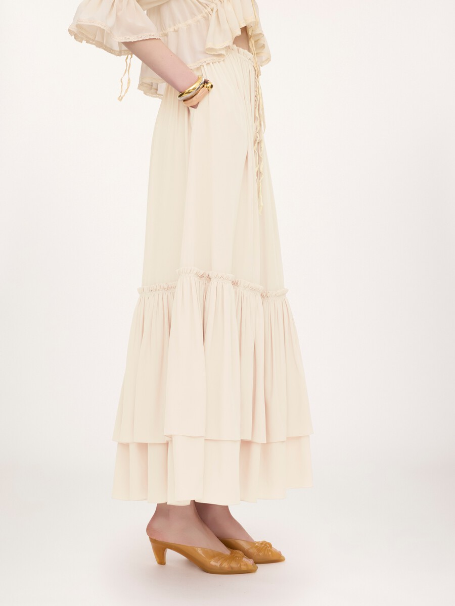 Ruffled long skirt in silk mousseline - 5