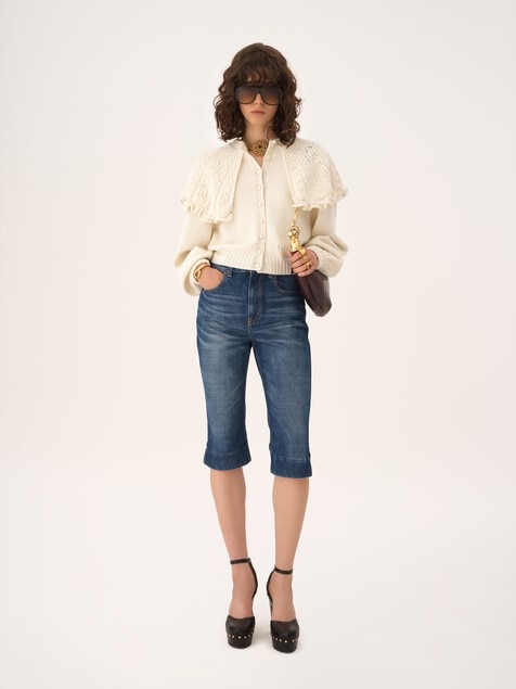 High-rise capri jeans in denim