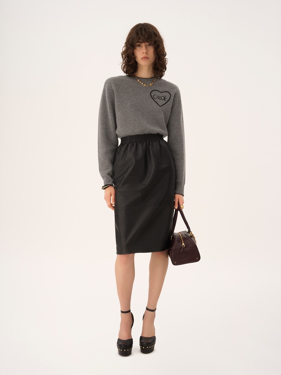 Cropped fitted logo sweater in a wool knit