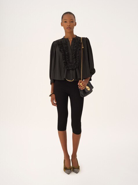 Gathered ruffle top in technical taffeta