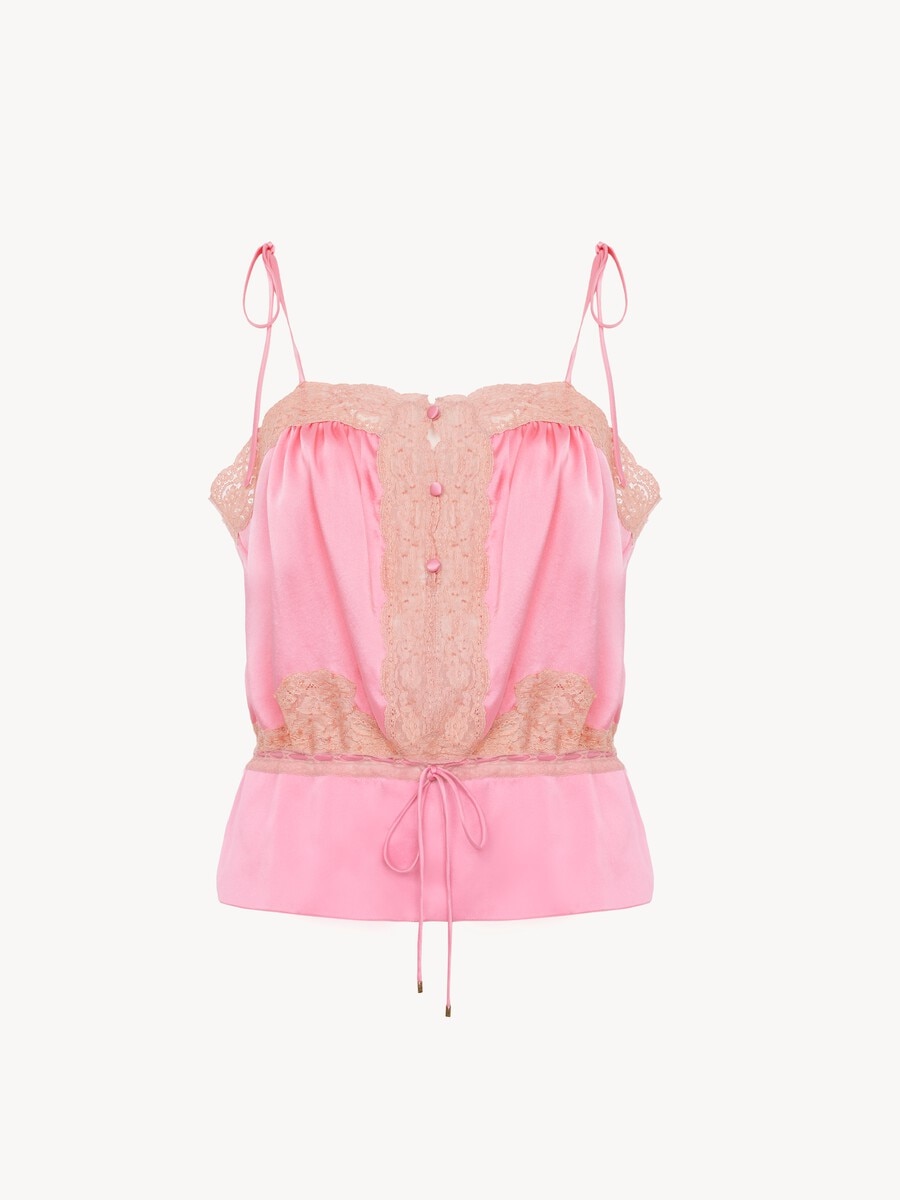 Camisole top in washed silk satin & lace - 2