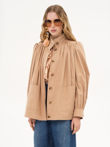 High-neck gathered jacket in cotton gabardine - 6