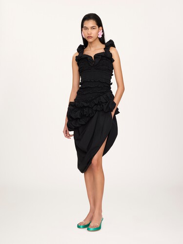 Ruched bustier midi dress in cotton poplin - 2