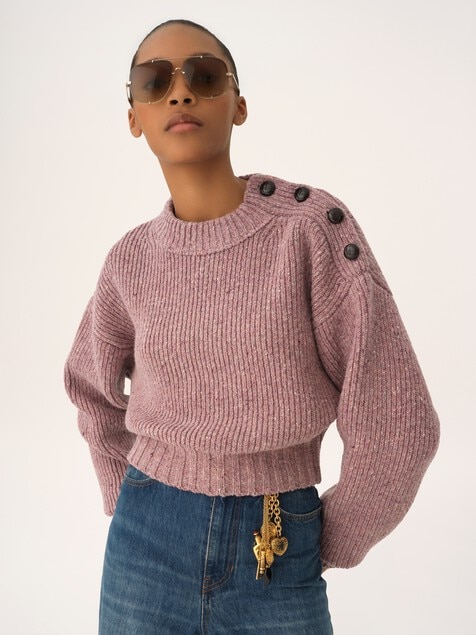 Cropped mock-neck sweater in a merino wool knit