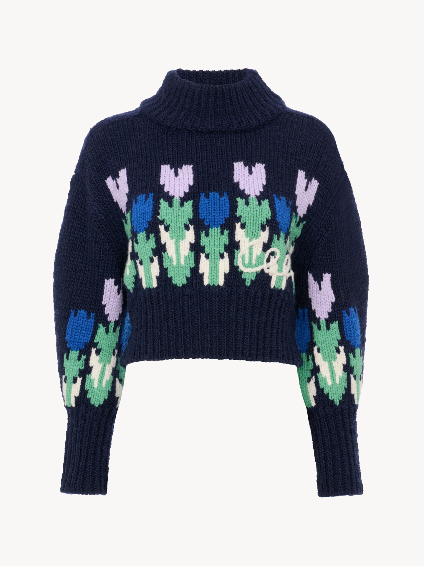 Cropped mock-neck logo sweater in a wool knit - 2.0