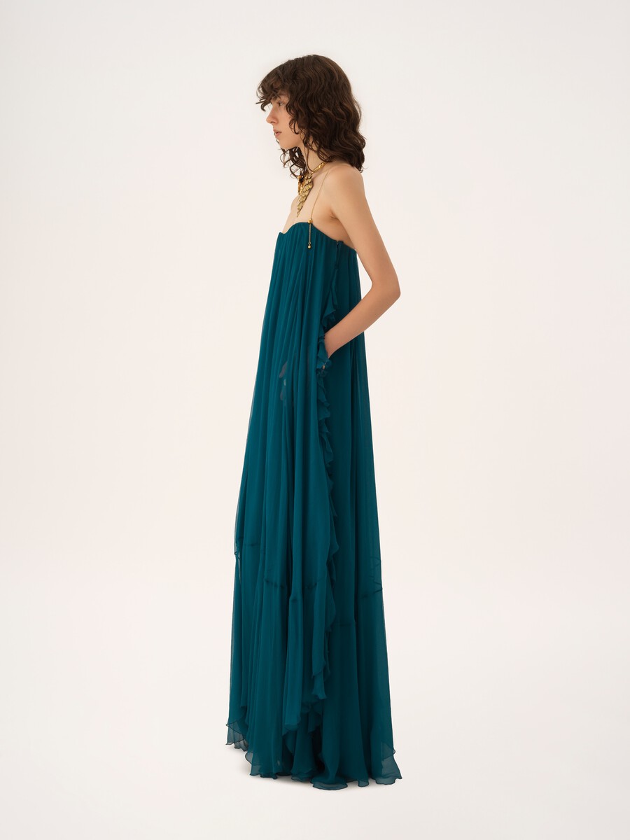 Sleeveless long dress in silk mousseline - 6