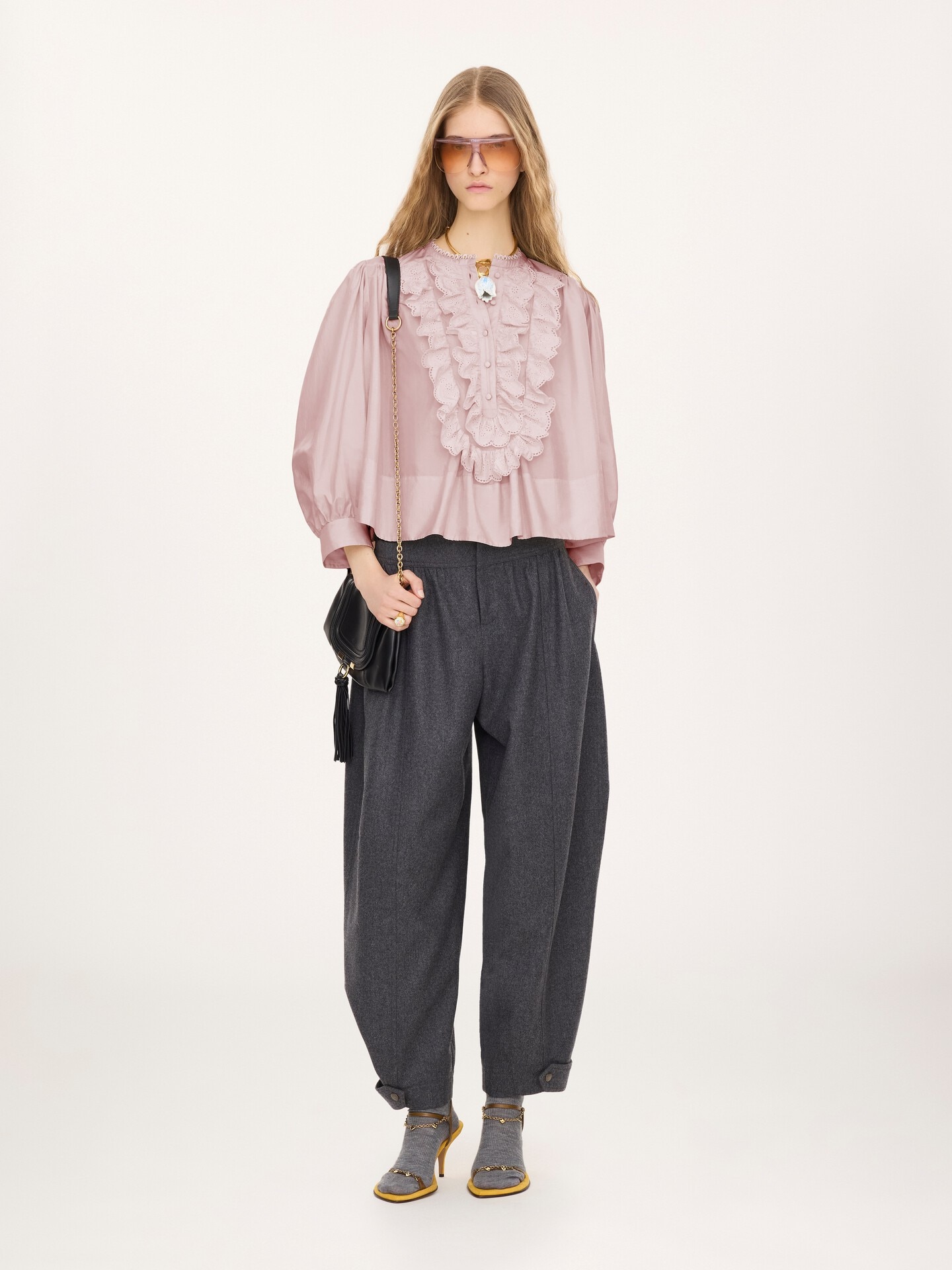 Gathered ruffle top in technical taffeta - 1.0