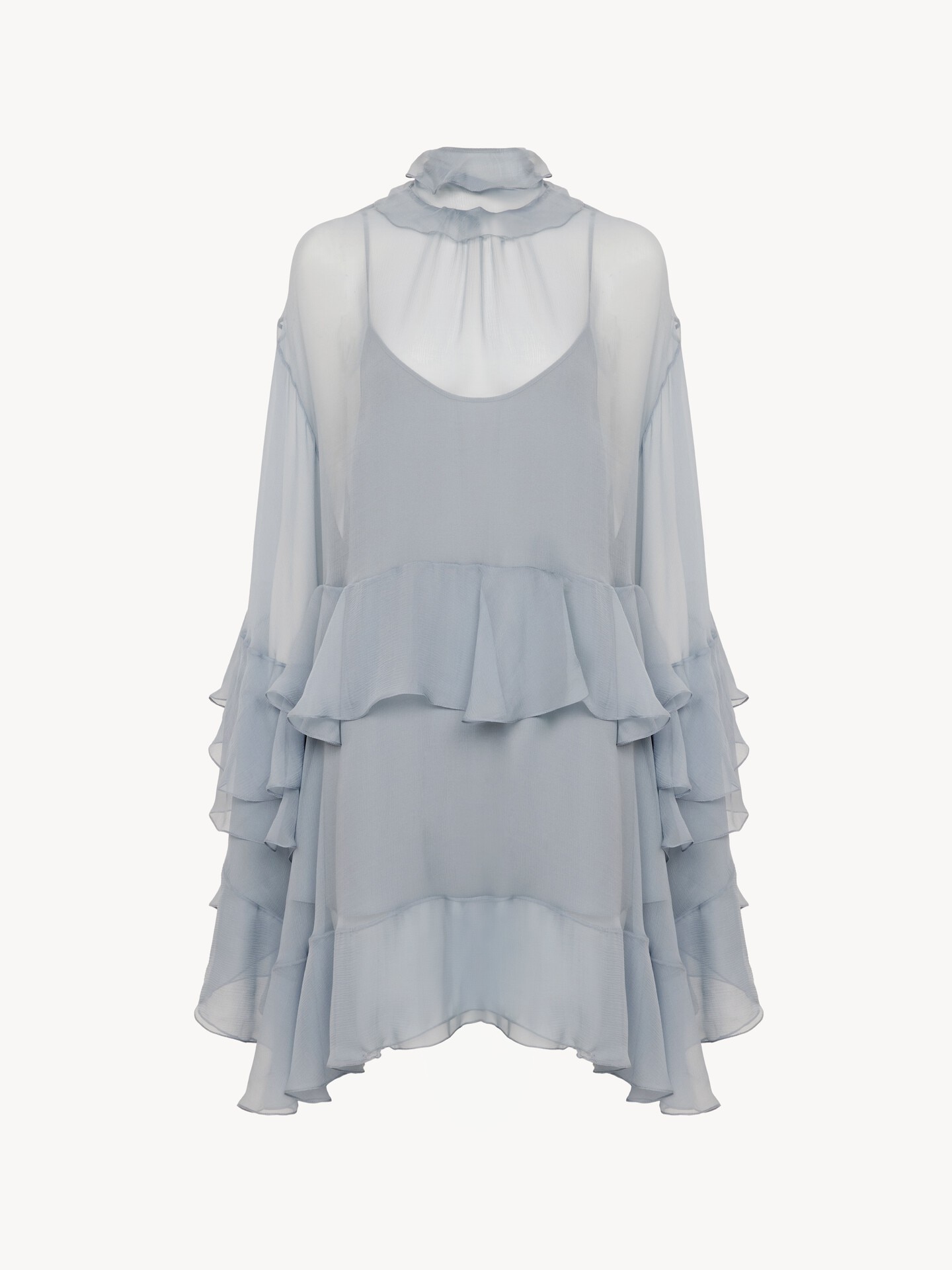 Ruffled mini dress in silk mousseline - 2.0