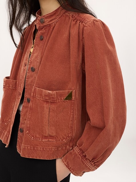 High-neck gathered jacket in denim