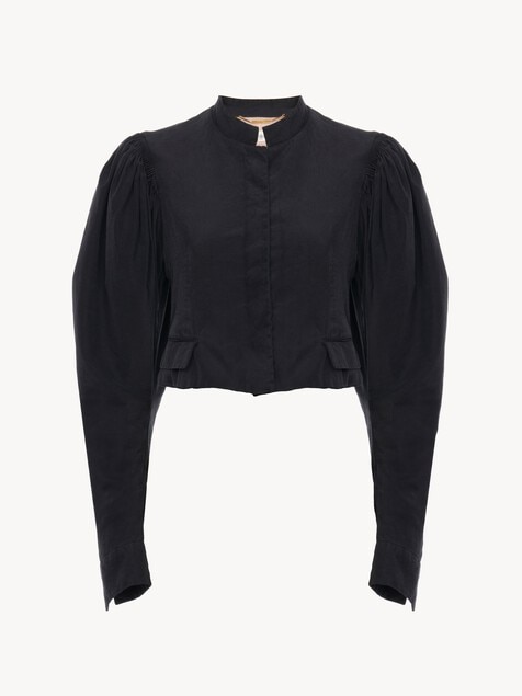 Chaqueta cropped con mangas abullonadas faya de seda