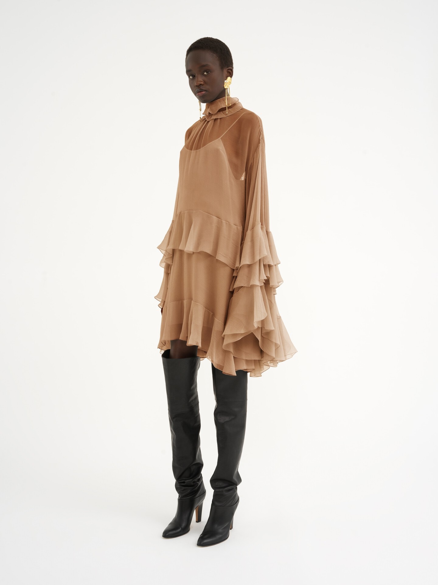 Mini ruffled dress in silk mousseline - 3.0