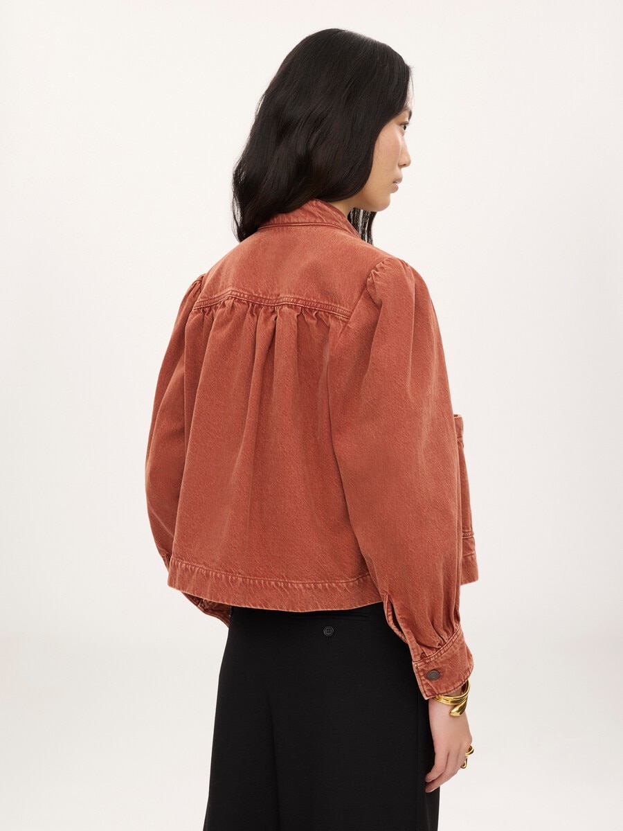 High-neck gathered jacket in denim - 4