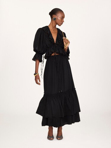 Ruffled long skirt in cr&ecirc;pe de chine - 3