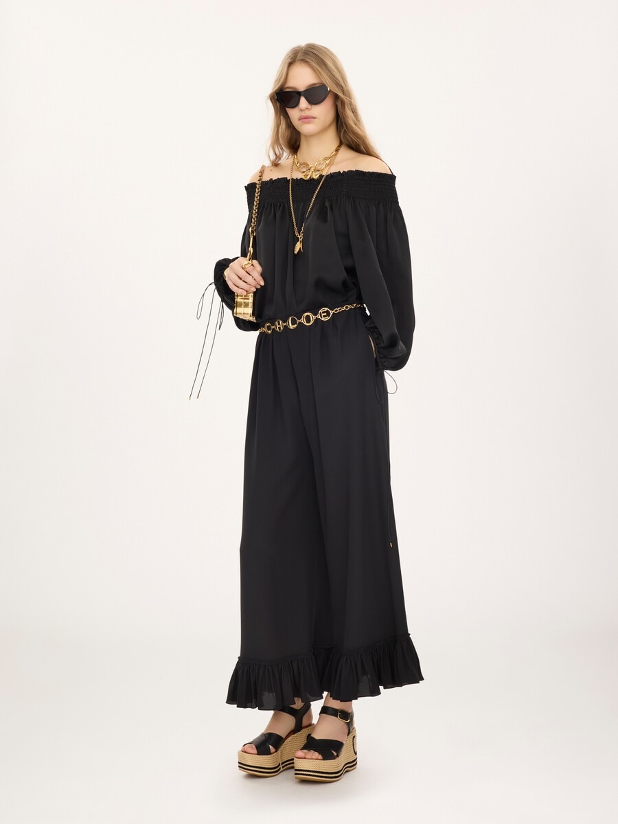 Cropped fluid pants in cr&ecirc;pe de chine - 3