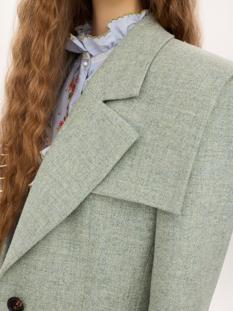 Veste blazer droite en laine chin&eacute;e - 6