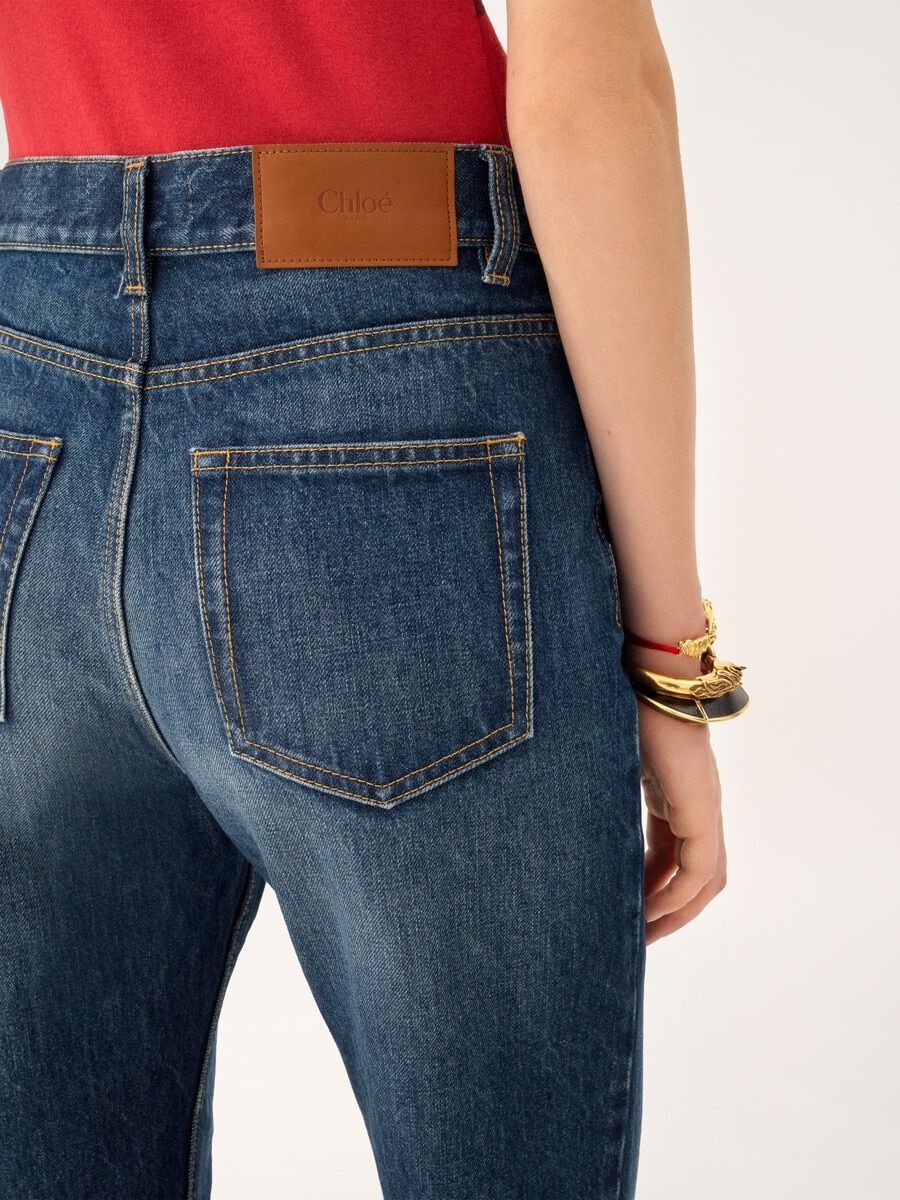 High-rise straight jeans in denim - 6