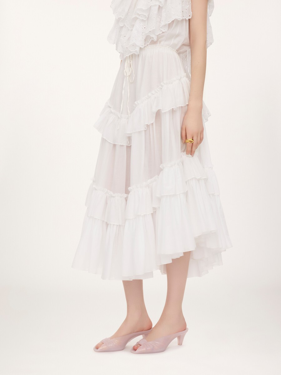 Layered ruffled midi skirt in cotton voile - 5