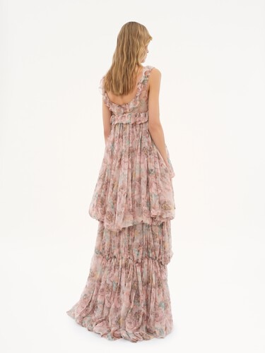 High-low ruffled dress in silk mousseline - 7
