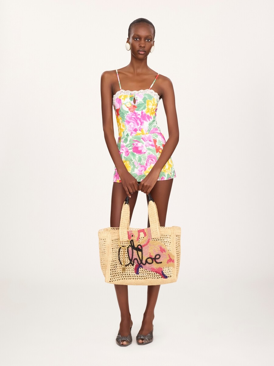 Summer Banana east-west tote bag in raffia - 7