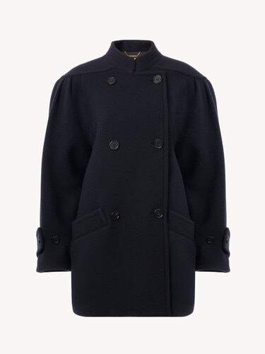 High-neck double-breasted coat in wool - 2