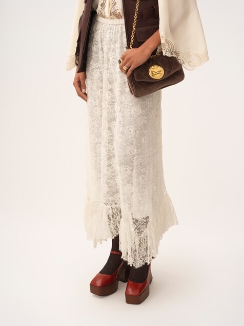 Ruffled midi skirt in floral lace jacquard