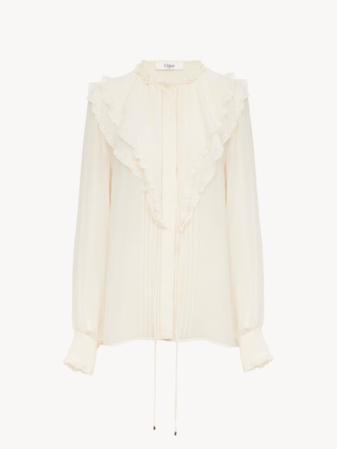Blusa con volantes de georgette de seda