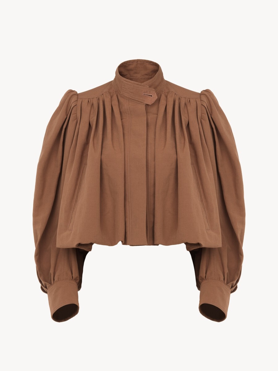 Chaqueta con fruncido globo de lino y algod&oacute;n - 1