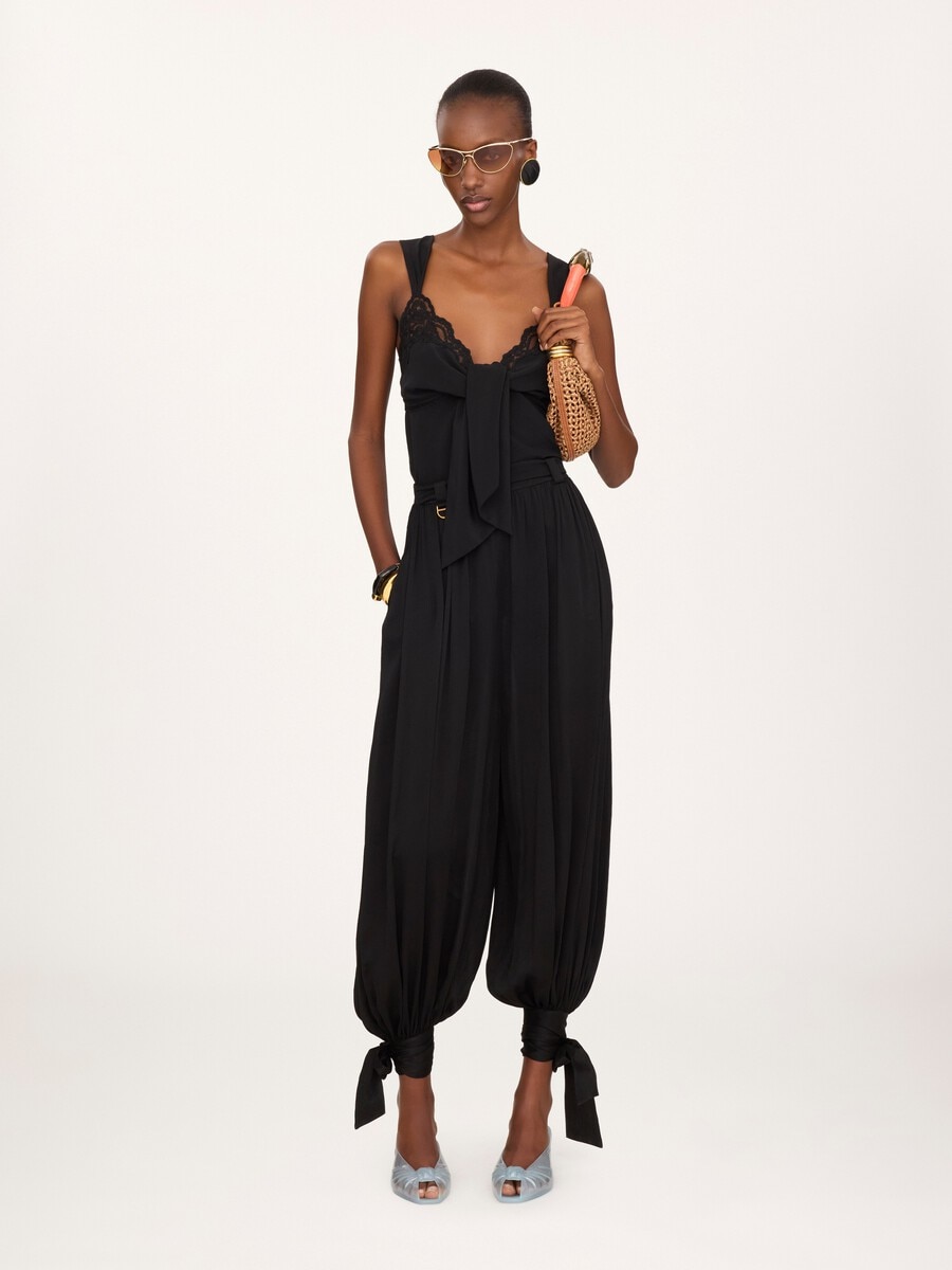 Fluid pleated pants in cr&ecirc;pe de chine - 3