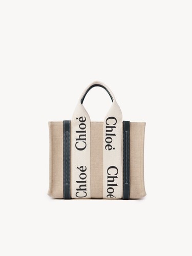 Small Woody tote bag in linen - 5