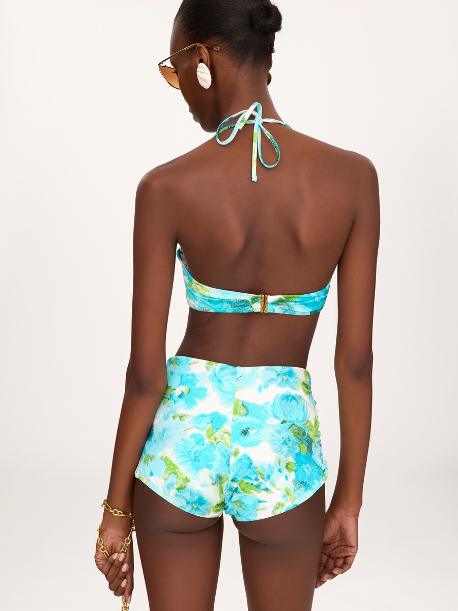 Aqua flower-print halterneck bikini top - 5