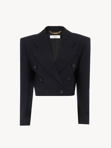 Chaqueta Spencer cropped con doble botonadura de lana de rayas - 2