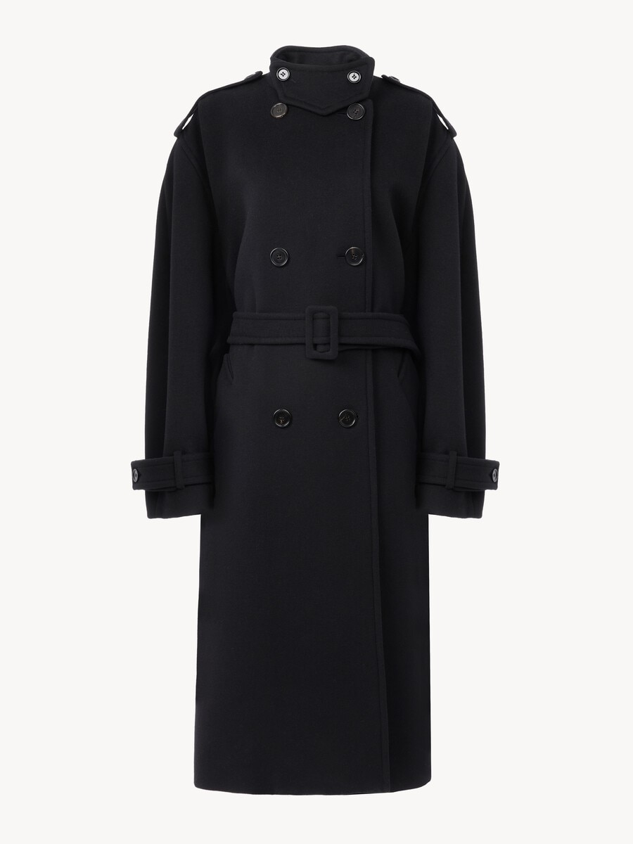 High-neck long coat in double-face wool - 2