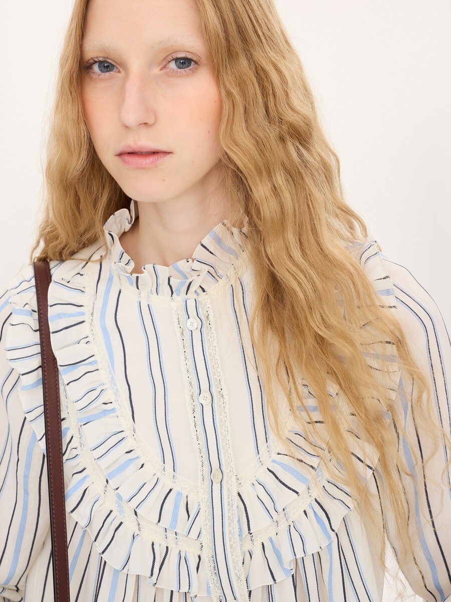 Ruffled blouse in silk jacquard & lace - 5
