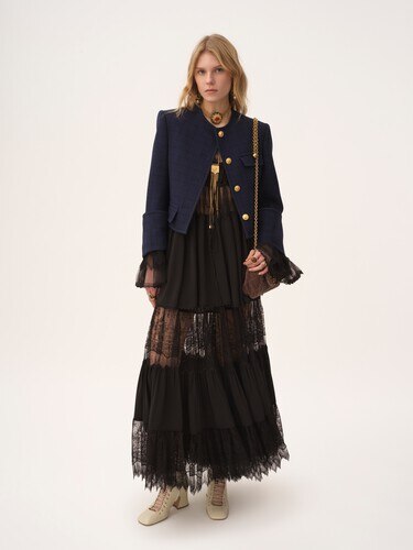 Boxy collarless jacket in wool check - 3