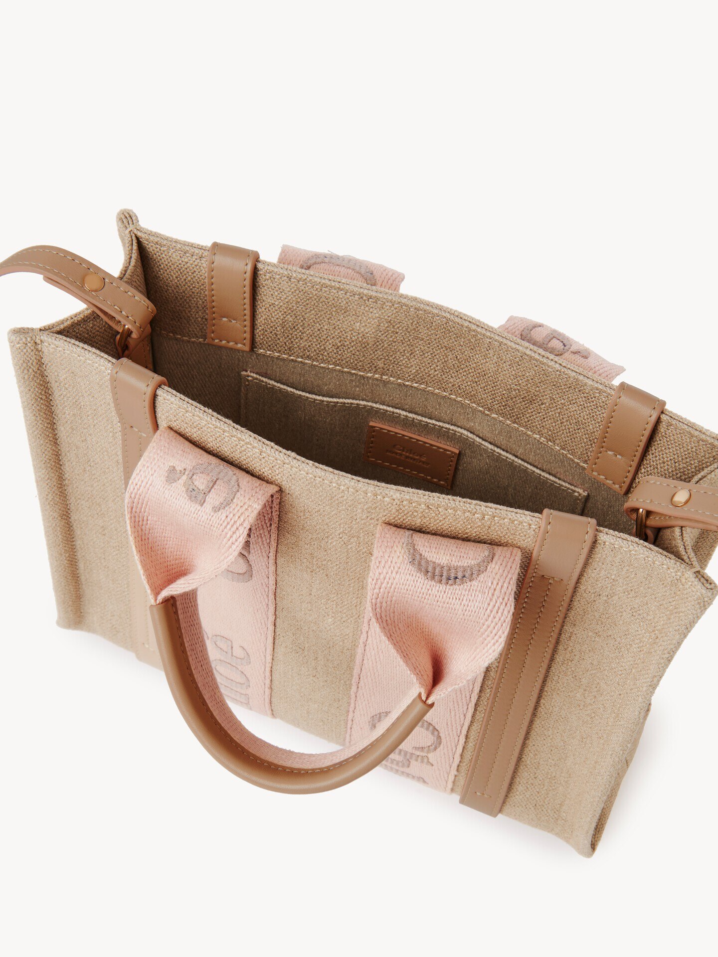 Small Woody tote bag in linen - 5.0