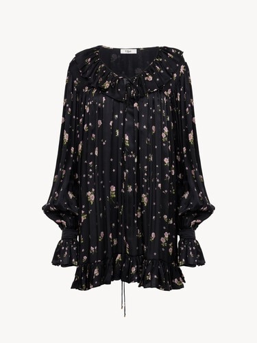 Gathered long-sleeve mini dress in silk charmeuse - 2