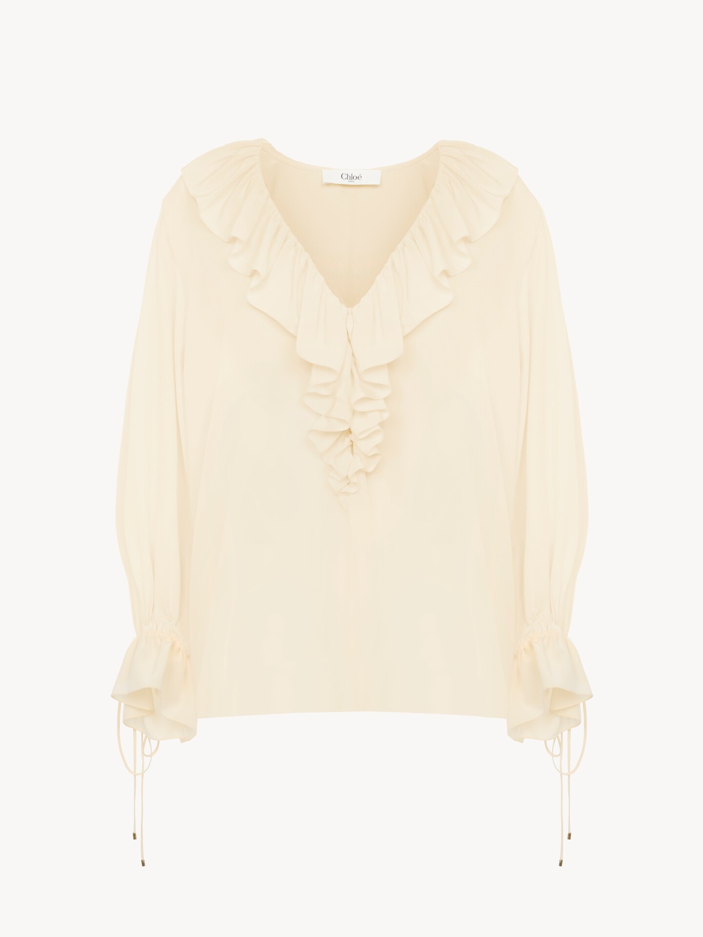 V-neck ruffle top in cr&ecirc;pe de chine - 2.0