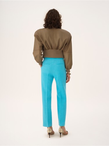Straight cropped pants in wool cr&ecirc;pe - 7